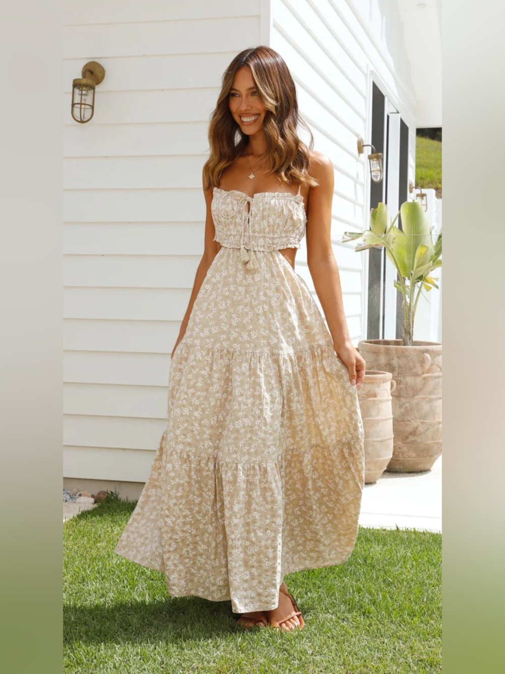 Billy J Vella Midi Dress in Beige Floral